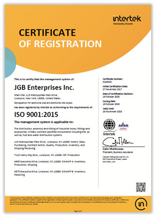 JGB Enterprises, Inc. - ISO 9001:2015 Certified