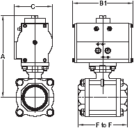 Dimensions for Double Acting Pneumatically Actuated 3-Piece Ball Valve