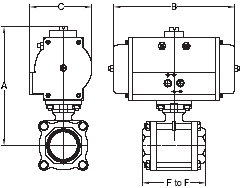 Dimensions Pneumatically Actuated 3-Piece Stainless Ball Valve