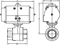 Dimensions Spring Return 2 Piece Ball Valve