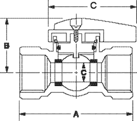 Legend Model T-3000 Blue Top Gas Ball Valve Dimensions in Inches Diagram