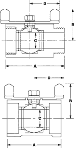 Legend Model T-710T and T-710MxF-T Ball Valve Dimensions in Inches Diagram