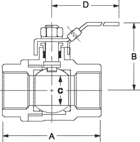 Legend Model T-725 Ball Valve Dimensions in Inches Diagram