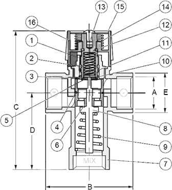 T-40 Anti-Scald Mixing Valve Specifications and Dimensions