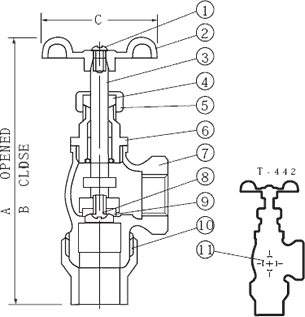 T-441 / 442 Bronze Meter Valve Specifications and Dimensions