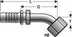 Gates Female Flat-Face O-Ring Swivel - 45° Bent Tube