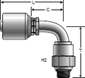 Gates MegaCrimp Male O-Ring Boss Swivel - 90° Bent Tube