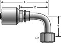 Gates MegaCrimp Female Flat-Face O-Ring Swivel - 90° Bent Tube