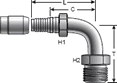 Gates C14 SAE Male Inverted Swivel - 90° Bent Tube Coupling