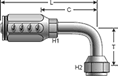 Gates Field Attachable Type T Female Flat-Face O-Ring Swivel - 90° Bent Tube for G2 Hose