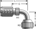 Gates Female JIC 37° Flare Swivel - 90° Bent Tube for C5C, C5D & C5M Hose