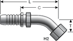 Gates Female MegaSeal Swivel - 45° Bent Tube