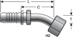 Gates Female Flat-Face O-Ring Swivel - 22½° Bent Tube