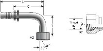 Gates Female British Standard Parallel Pipe O-Ring Swivel - 90° Bent Tube