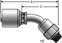 Gates MegaCrimp Male O-Ring Boss Swivel - 45° Bent Tube