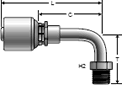 Gates MegaCrimp SAE Male Inverted Swivel - 90° Bent Tube