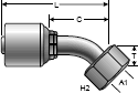 Gates MegaCrimp Female DIN 24° Cone Swivel - Heavy Series with O-Ring - 45° Bent Tube