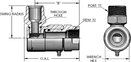 Female Pipe (N.P.T.F.) X Male Pipe (N.P.T.F.) 90 Degree Swivel Fitting