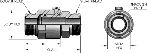 Male Face Seal (M.F.S.) X Male Face Seal (M.F.S.)
 Inline Swivel Fitting