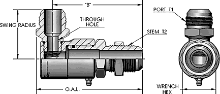 Male J.I.C. Bulkhead (37°) X Male J.I.C. (37°) 90 Degree Swivel Fitting