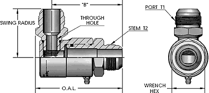 Male J.I.C. (37°) X Male J.I.C. (37°) 90 Degree Swivel Fitting