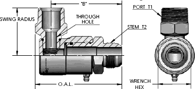 Male J.I.C. (37°) X Male Pipe (N.P.T.F.) 90 Degree Swivel Fitting