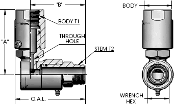 Male Pipe (N.P.T.F.) X Female Pipe (N.P.T.F.) 90 Degree  Dual Plane Swivel Fitting