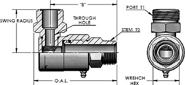 Male Pipe (N.P.T.F.) X Male Face Seal (M.F.S.) 90 Degree Swivel Fitting