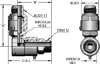 Male Pipe (N.P.T.F.) X Male J.I.C. (37°) 90 Degree Dual Plane Swivel Fitting